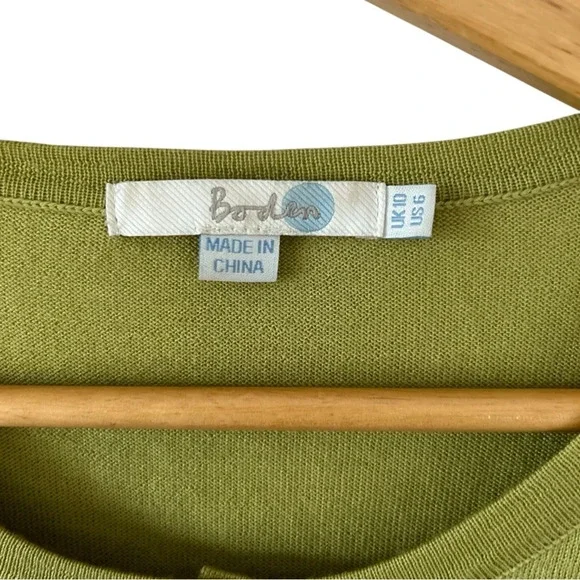 Y2K Boden Women's Chartreuse Lime Green Ruching Button Front 100% Wool Cardigan - Picture 4 of 7